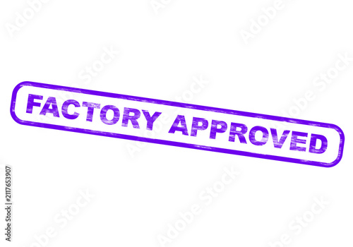 A purple rectangle stamp says factory approved isolated on a transparent background
