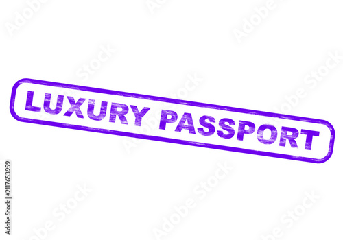 A purple ink stamp reads luxury passport isolated on a transparent background