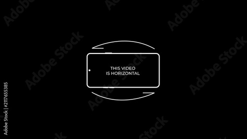Rotate your phone animation, mobile device orientation prompt icon rotating from vertical to horizontal with rotation arrows, scale out fade transition, alpha channel background
