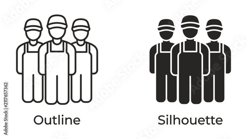 Foto Team Icon Set: A collection of graphic icons representing a team, presented in both outline and silhouette styles, symbolizing unity and collaboration in various contexts