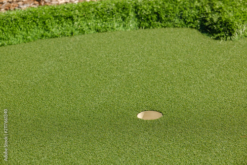 Fotografie Golf hole on a green putting surface