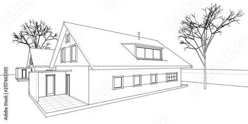 house architectural sketch 3d rendering	
