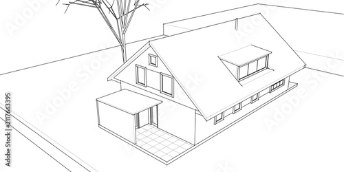 house architectural sketch 3d rendering	
