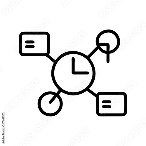 Clock with connecting nodes for time management planning process.