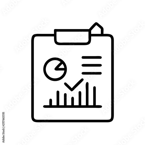 Clipboard with checklist report graph and pie chart icon.