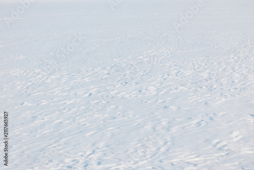 Foto Bright white blanket of untouched fresh snow covering a vast winter field with s