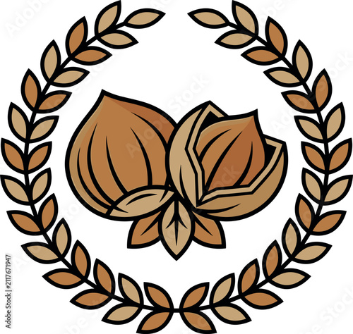 Quadro su tela Organic Hazelnut Vector Illustration Featuring Whole and Shelled Filbert Nuts Fr