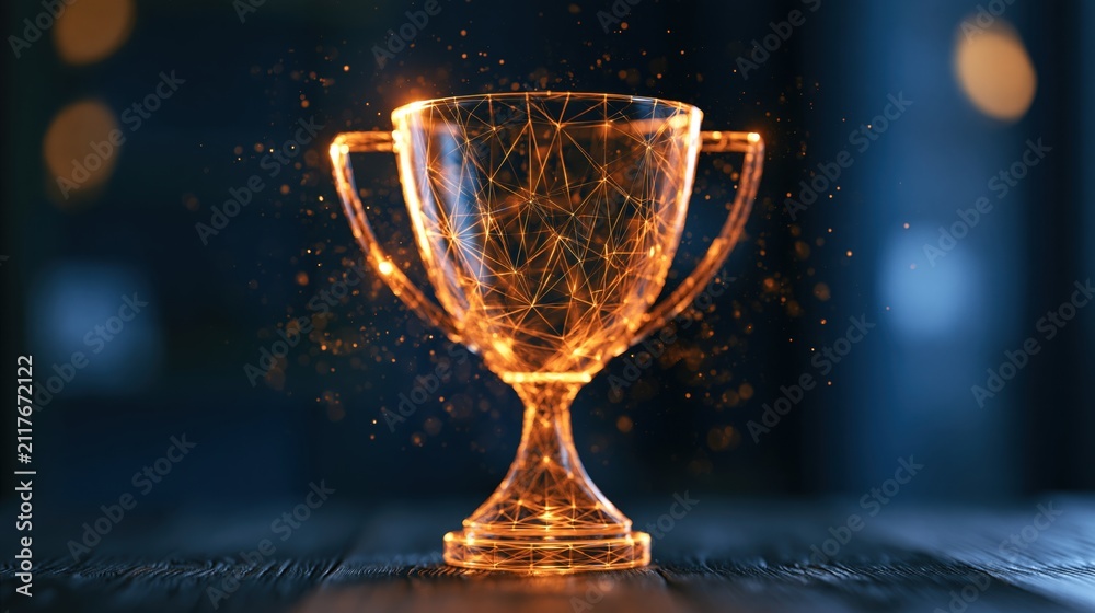 Obraz premium The Glowing Trophy: Neon Network Cup of Light and Triumph