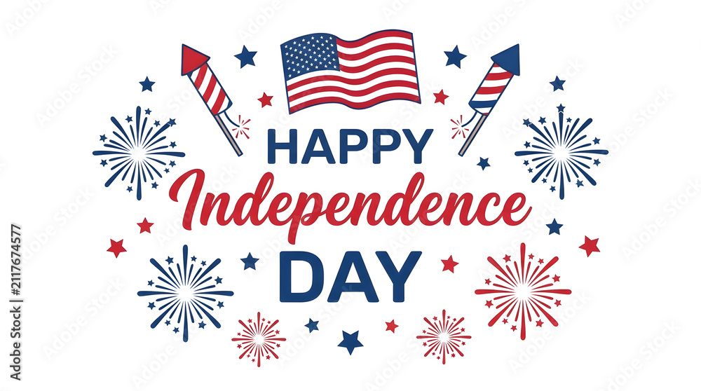 Fototapeta premium Patriotism Concept American Flag and Fireworks Illustration on a transparent background