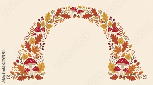 Autumn Floral Wreath Border Frame with Fall Leaves and Flowers