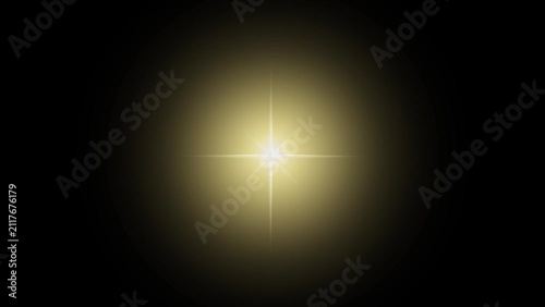 Bright golden shining star light flare animation element.