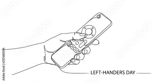 Left Hand Holding Remote Control, Continuous Line Drawing, Left-Handers Day Concept