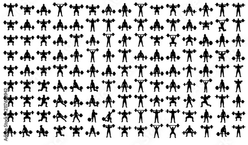 Quadro su tela Weightlifting People Silhouette Icon Mega Bundle Barbell Fitness Exercise Vector