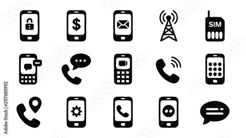 Obraz na płótnie Mobile phone icons for communication and technology features.