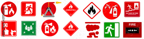 Fire Safety Icon Collection PNG – Emergency Exit, Fire Extinguisher, Flammable Hazard and Fire Alarm Signs