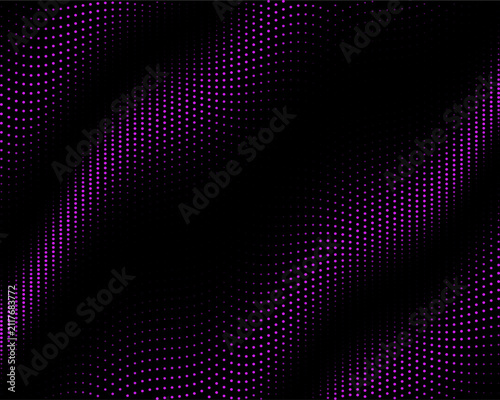 Abstract background featuring wavy pattern of glowing blue dots on dark black wallpaper.
