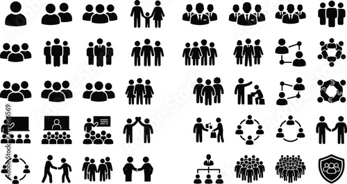 People Avatar and Human Pictogram Icon Set with Group, Teamwork, Family, Network, Corporate Business Community, and Crowd Elements for Infographics and Vector Designs
