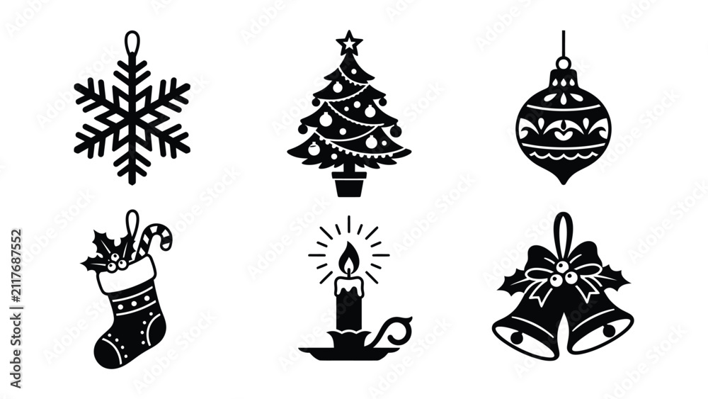 Naklejka premium Black and white christmas holiday icons set