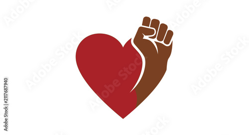 Red heart and brown raised fist symbol for unity.