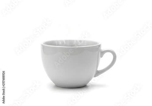 Minimalist white ceramic coffee mug with handle