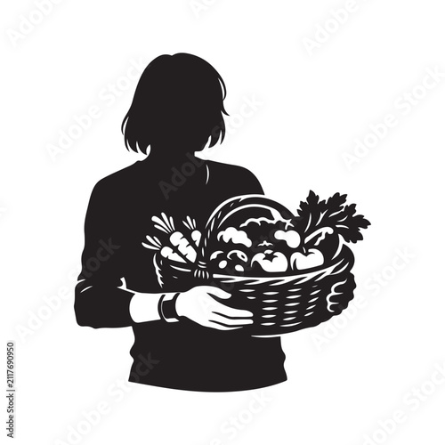 woman with grocery in a basket