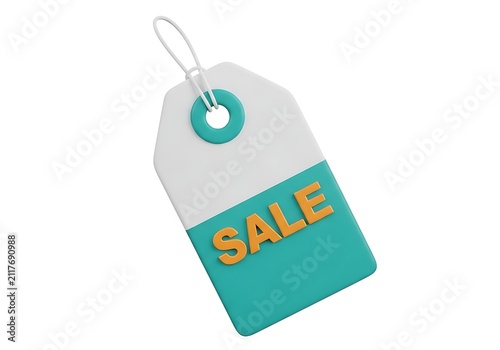 Sale tag with orange text on turquoise background