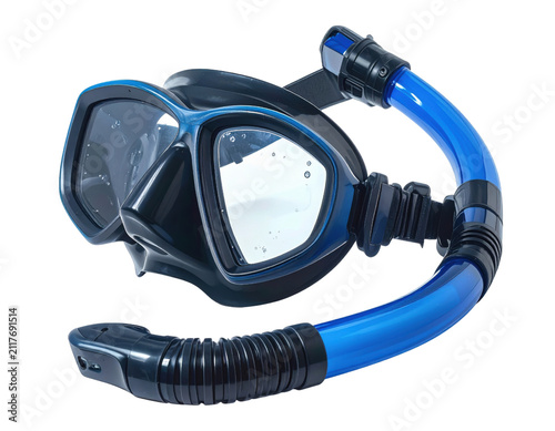 Blue and black diving mask with snorkel set