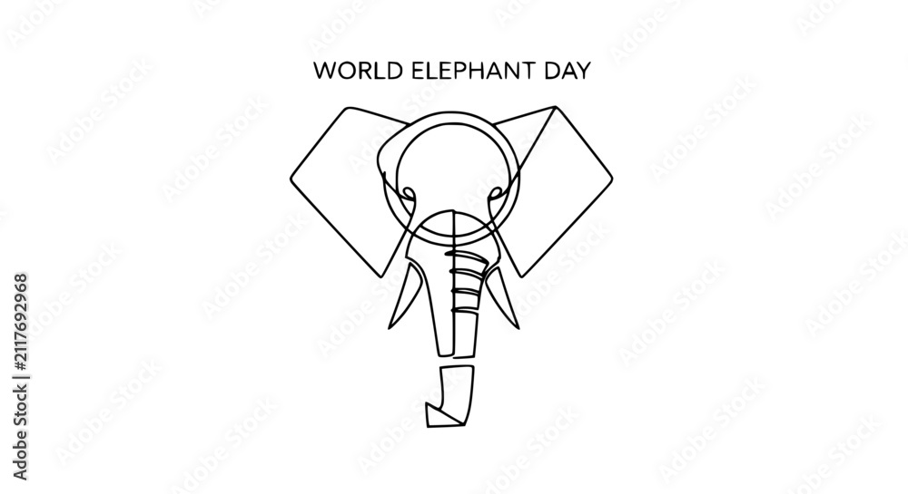 Fototapeta premium World Elephant Day minimalist line art drawing of an elephant face, clean design
