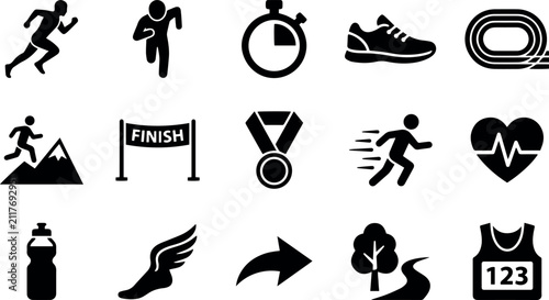 Set of 15 Running and Athletic Sports Icons in Flat Style