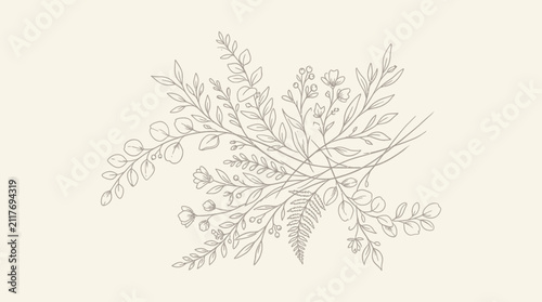 Delicate floral sketch with botanical elements on a neutral background
