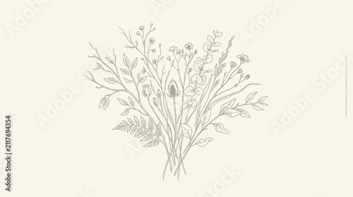 Delicate Floral Bouquet Sketch Art - Botanical Illustration Hand Drawn