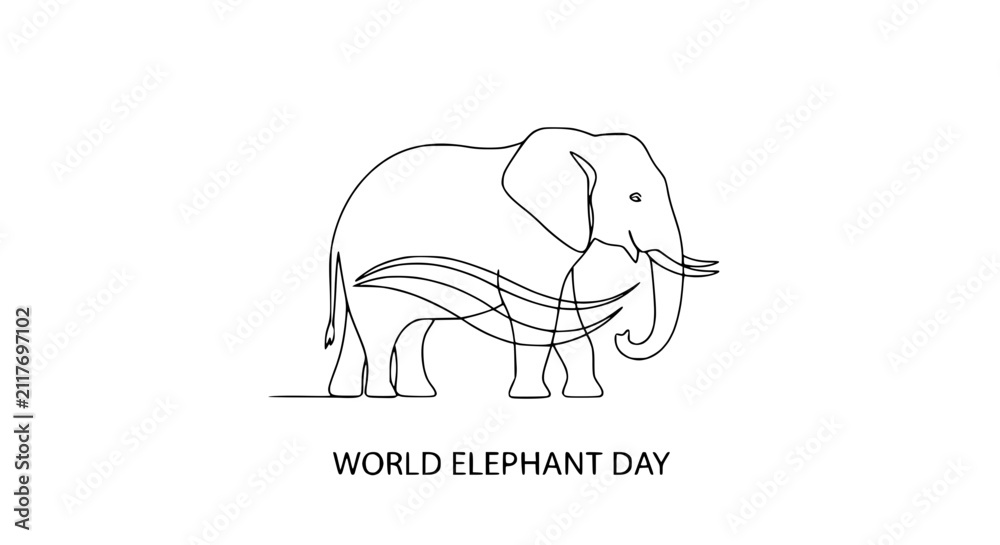 Fototapeta premium Minimalist Elephant Line Art for World Elephant Day Celebration