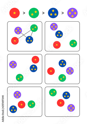 Abstract pattern of colorful circles and stars in sequence illustration  