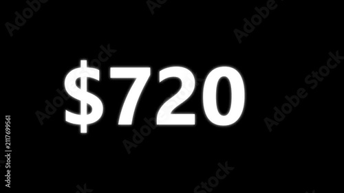 Bright white dollar sign and number four hundred twenty seven on a solid deep black background