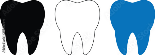 Obraz na plátně Human tooth anatomy vector illustration pack with molar shape in black silhouette and outline format