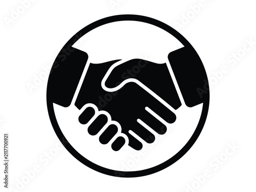 Cuadro en lienzo This iconic black and white vector illustration features a handshake symbol elegantly encased