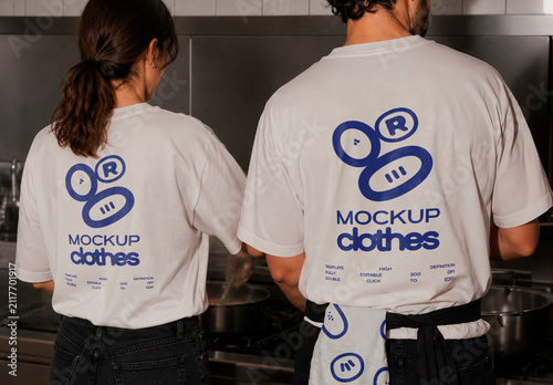 Kitchen Staff with Back T-Shirt Branding Mockup