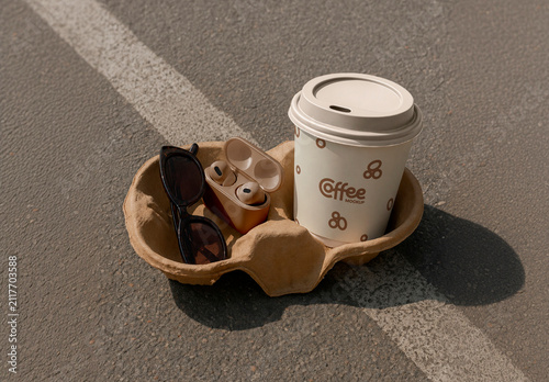 Paper Coffee Cup with Holder Mockup