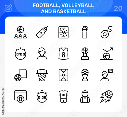 Football volleyball and basketball icon set. Editable icon set. Professional and modern icon pack vector illustration highlighting competition scoreboards.
