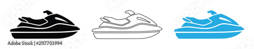 Jet Ski Icon Set Water Scooter and Personal Watercraft Line Solid and Blue Vector Illustration