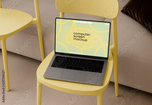 Open Laptop Screen on Chair Mockup