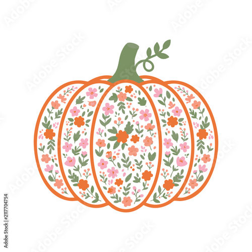 Floral Pumpkin Autumn Harvest Illustration