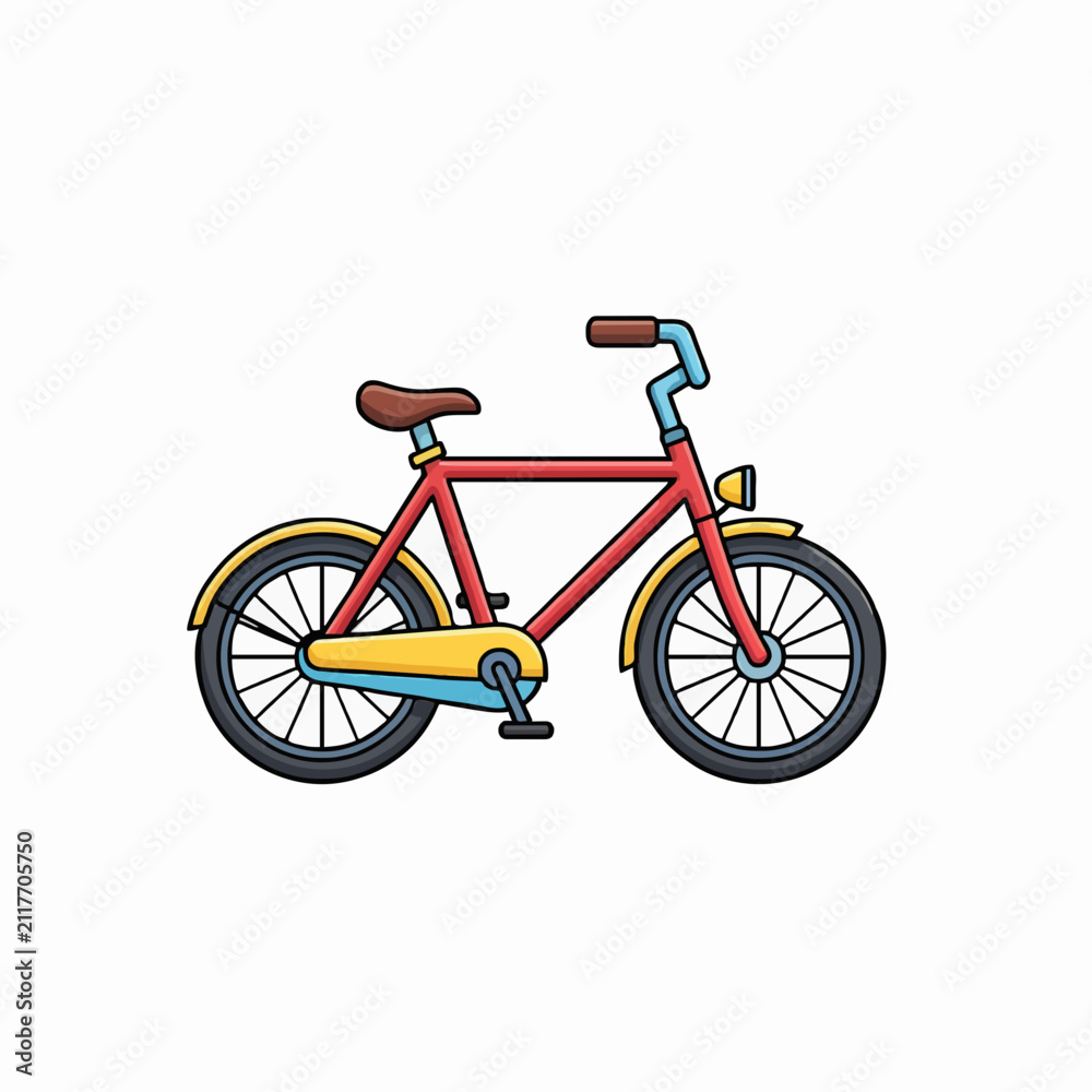 Obraz premium Colorful red cartoon bicycle illustration isolated on a white background.