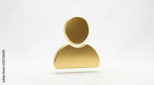 Shiny gold user profile icon representing a person or account avatar symbol isolated on a bright clean white background isolated on white background