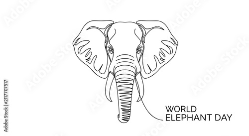 Quadro su tela Elephant Face Line Drawing - World Elephant Day Celebration