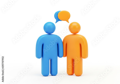 Two people figures talking with speech bubbles