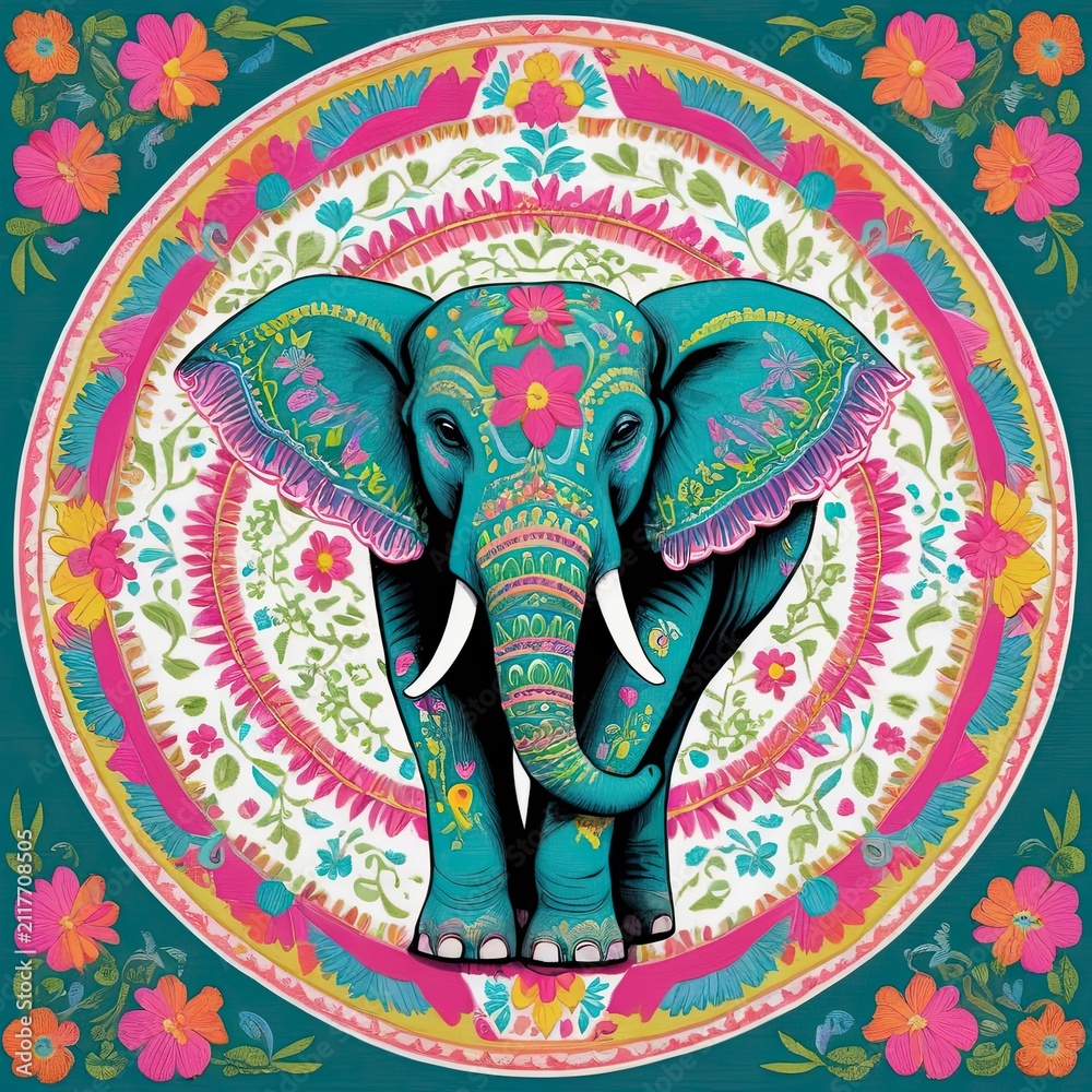 Obraz premium Elephant Mandala Clip Art – Folk Art and Embroidery Inspired Designs