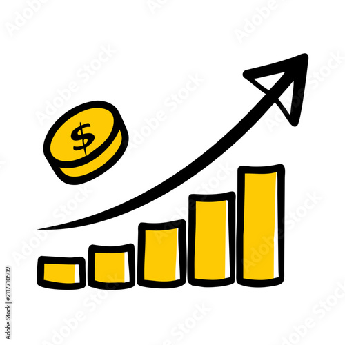 Financial growth graph with dollar coin showing success in business.