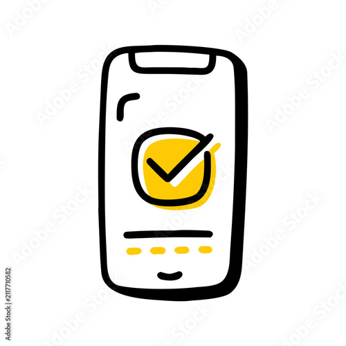 Smartphone mobile payment confirmation app icon with check mark symbol.
