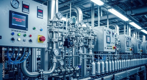 Highcapacity avalanche airbag cartridge filling plant featuring advanced piping and pressure control panels ensuring optimum inflation levels.